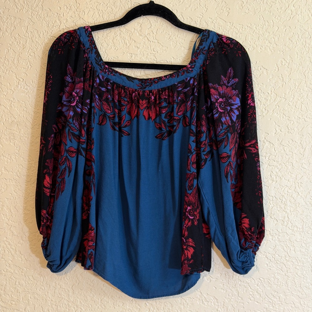 Free People Wild Memories Peasant Blouse in‎ Dark Turquoise Size Small Light - Picture 7 of 10